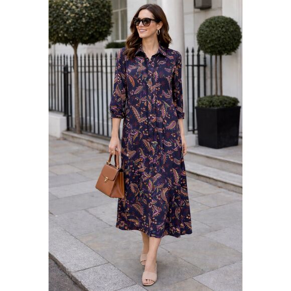 Dresses & Skirts - Schrader Sport NY Dress SZ 12 Button Navy Floral Boho Modest Chic Retro Vintage